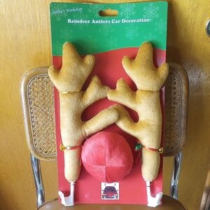 NWT Reindeer Antlers Car Decoration, Rudolph's Nose, Santa's Workshop, Bells